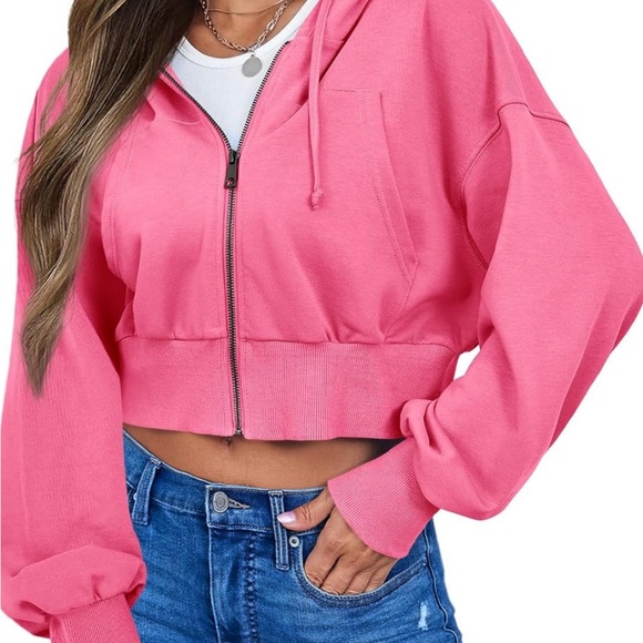 Garage Pink Cropped Zip Up Hoodie - Picture 2 of 5